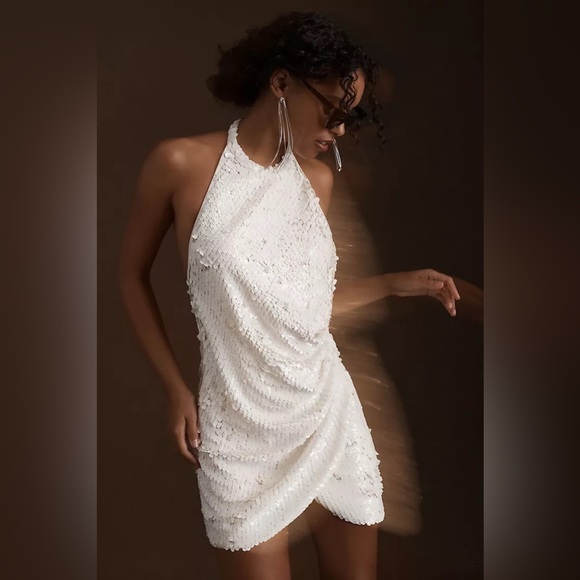 Ronny Kobo Jo Halter Sequin Ruched Open-Back Mini Dress - Picture 1 of 16